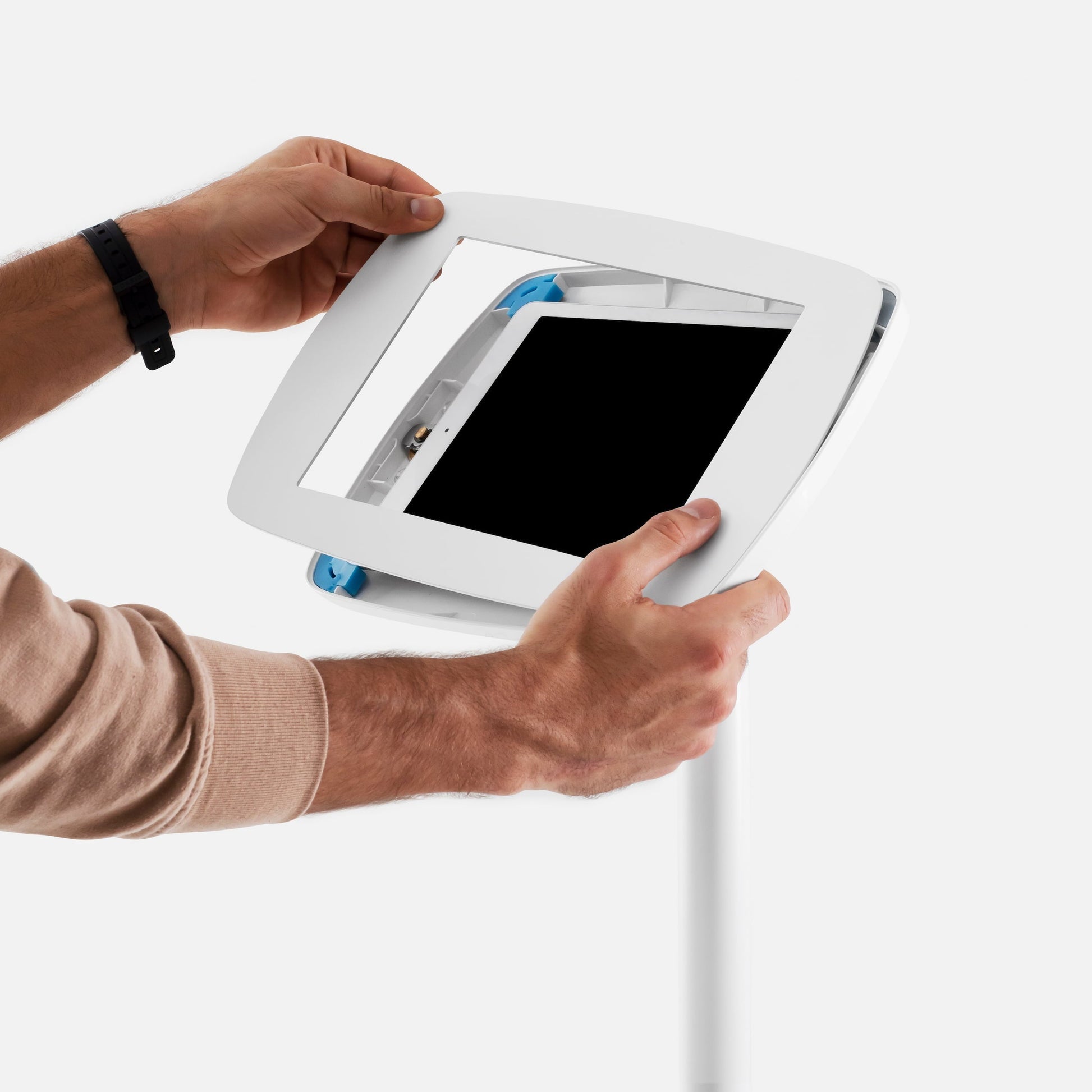 Bouncepad Original vloerstandaard + tablet vloerstandaard met informatiebord in wit
