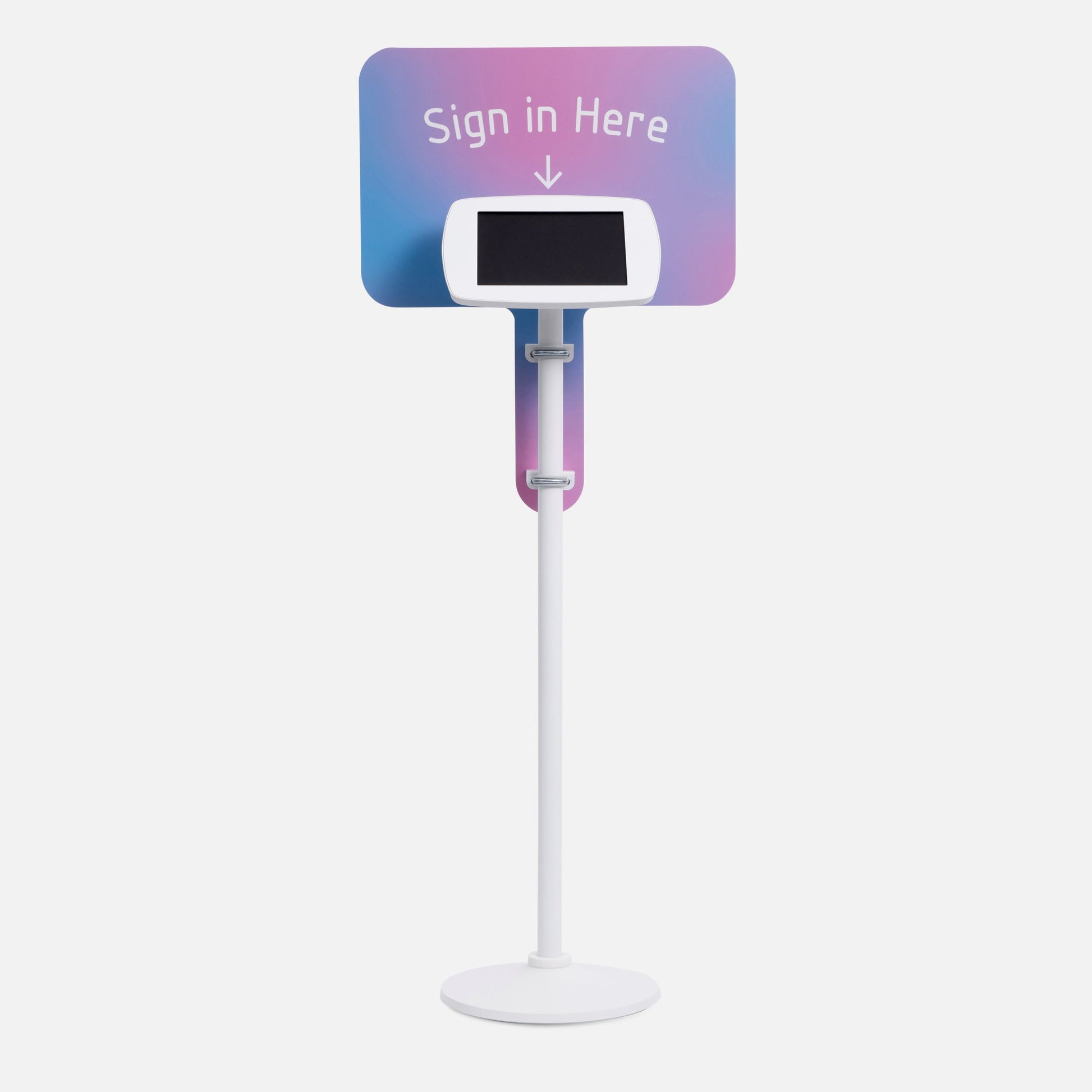 Bouncepad Original vloerstandaard + tablet vloerstandaard met informatiebord in wit