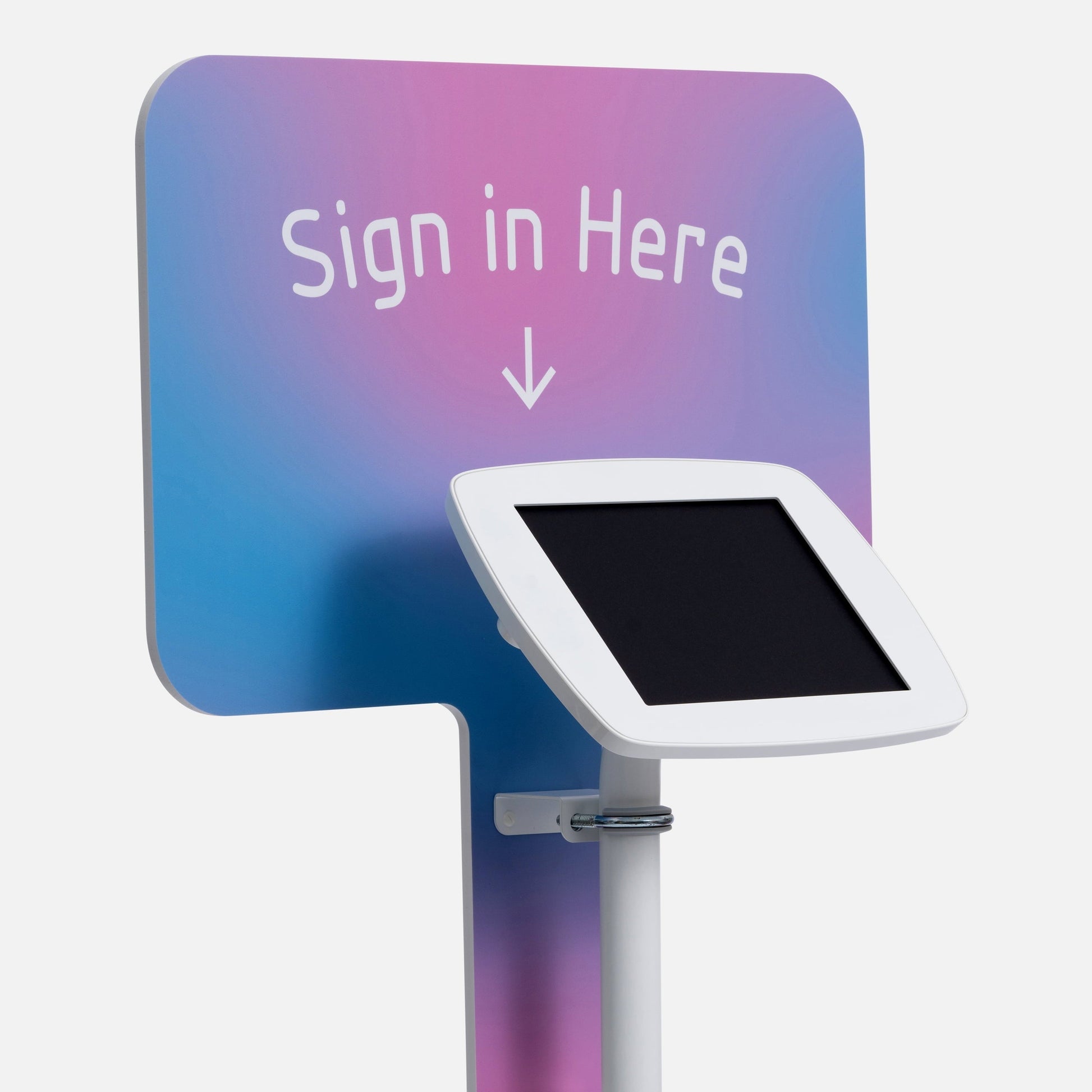 Bouncepad Original vloerstandaard + tablet vloerstandaard met informatiebord in wit