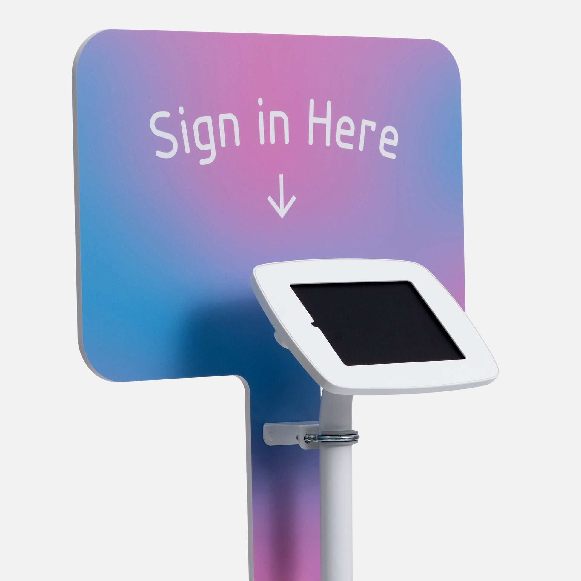 Bouncepad Original vloerstandaard + tablet vloerstandaard met informatiebord in wit