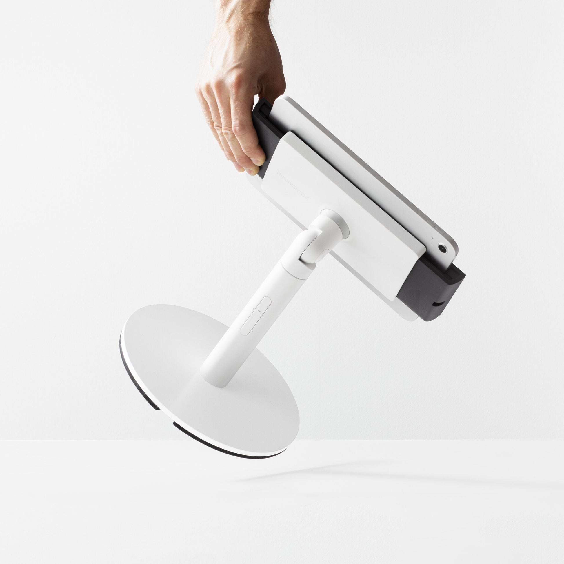 Bouncepad Clip Counter Twist tabletstandaard in wit, vooraanzicht