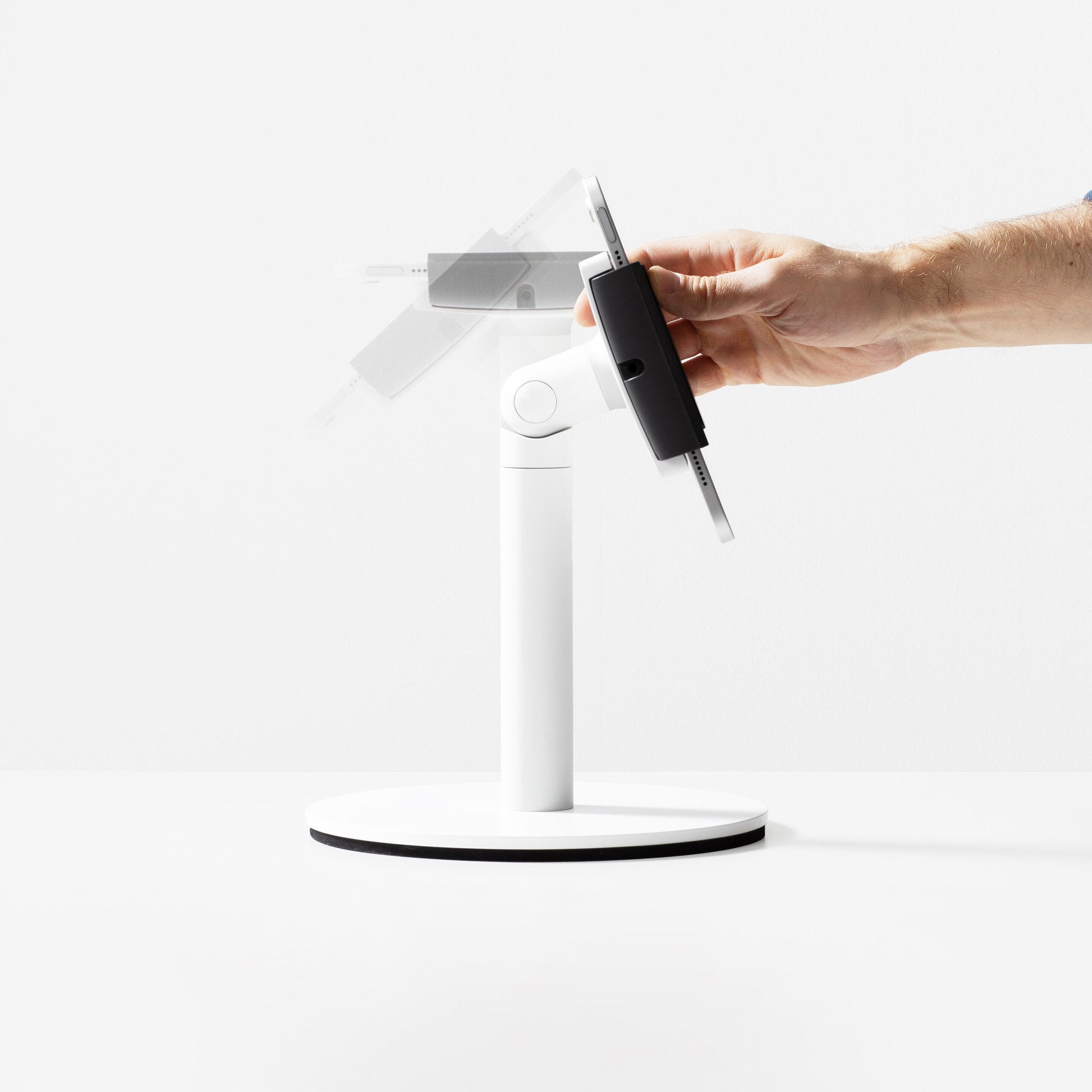 Bouncepad Clip Counter Twist tabletstandaard in wit, vooraanzicht, draaifunctie