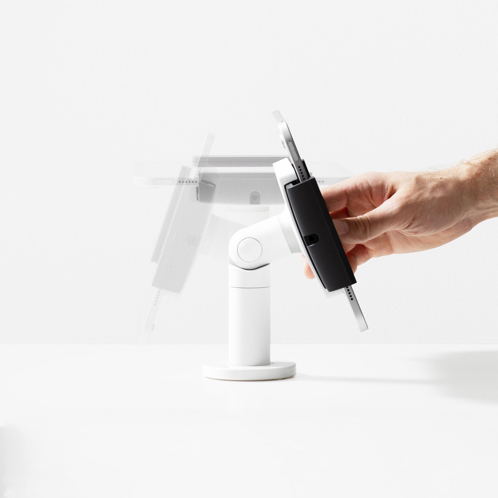 Bouncepad Clip Twist-Mini tablet bureausteun in wit, vooraanzicht, draaifunctie