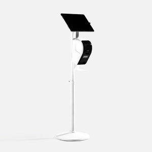 Bouncepad Core Elevate + Brother Printer Mount tablet-vloerstandaard in wit, vooraanzicht