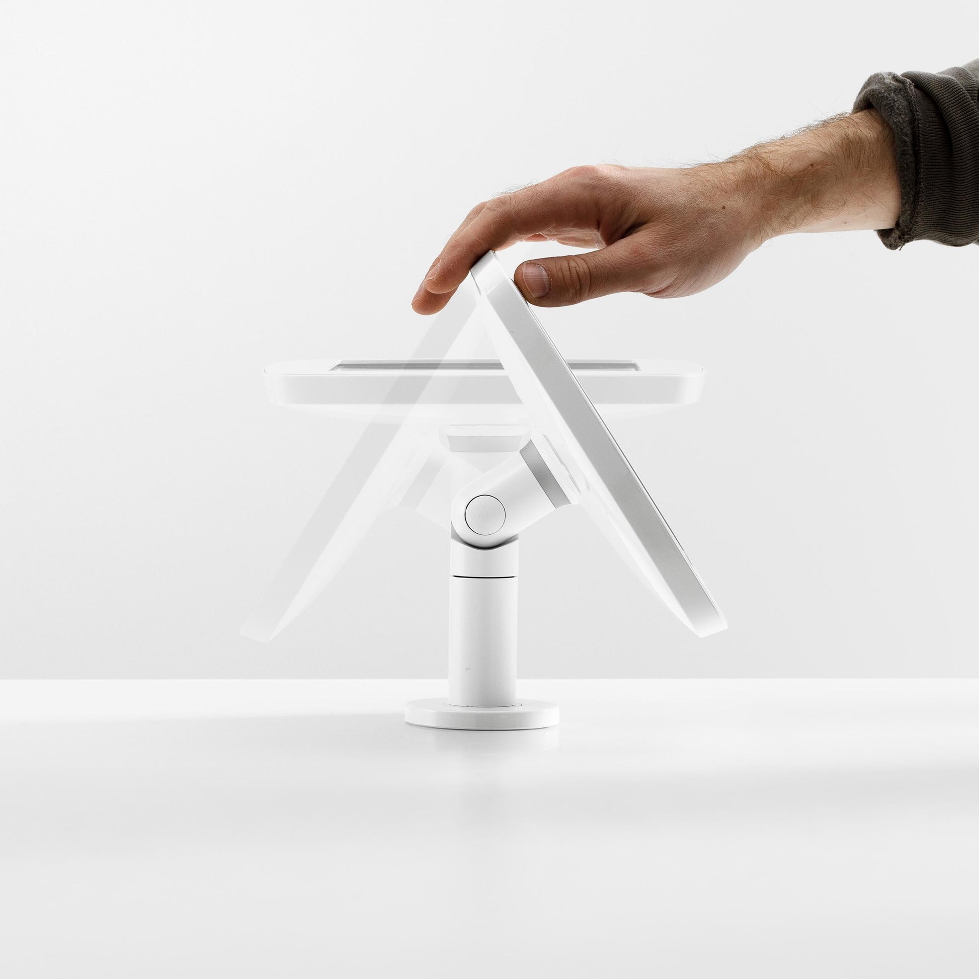 Bouncepad Original Twist-Mini tablet bureausteun in wit, met kantel- en flipfunctie