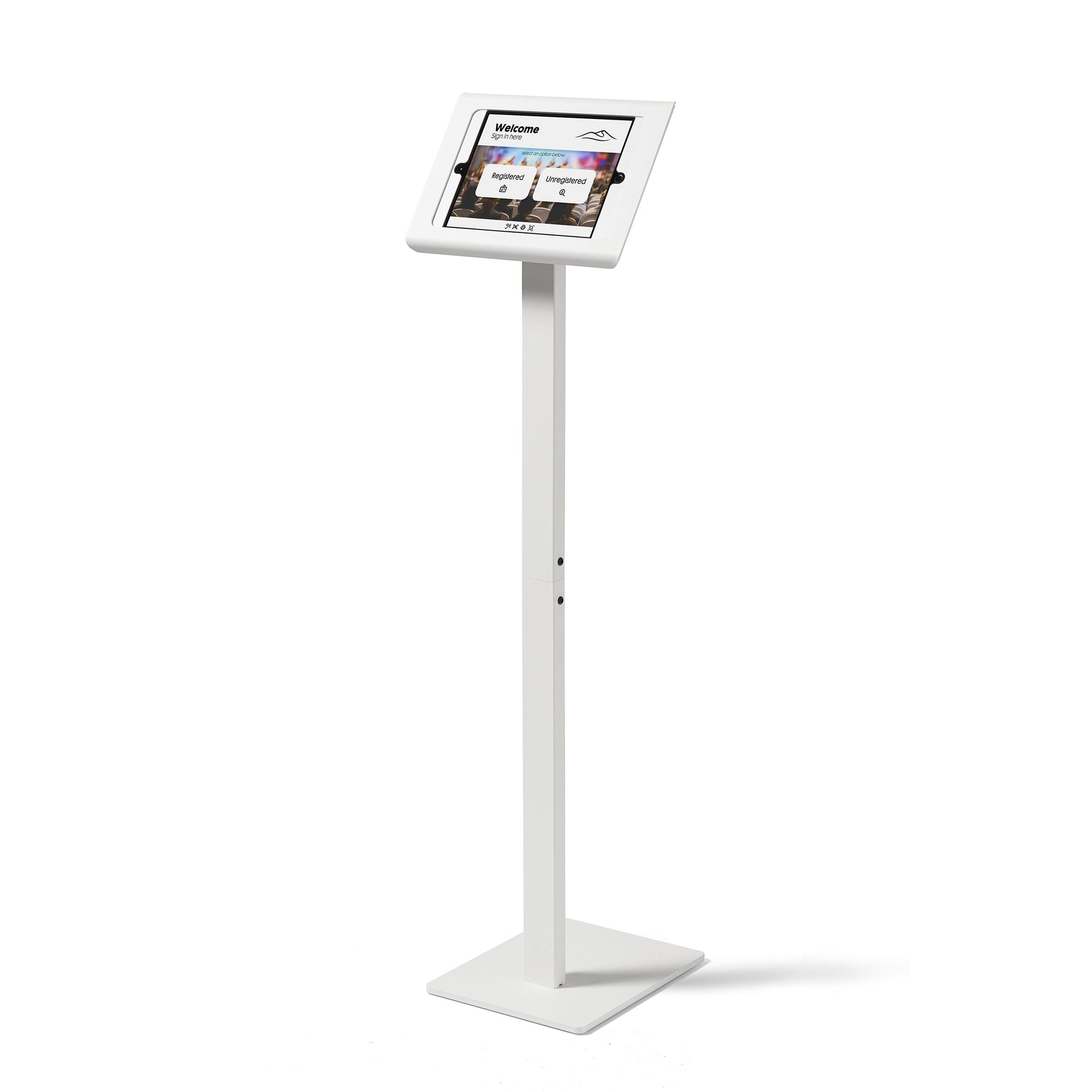Tabdoq tablet-vloerstandaard compatibel met Apple iPads voor iPad 10,2 inch, in wit, vooraanzicht