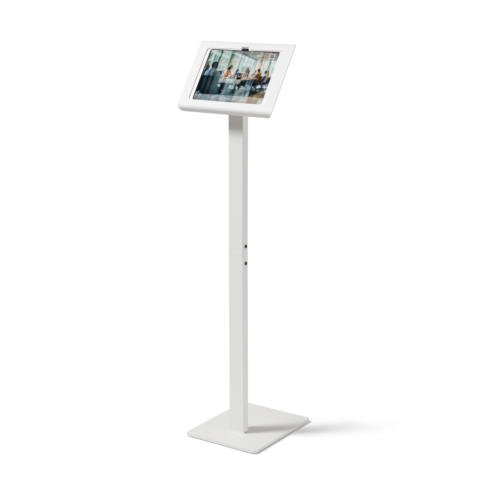 Tabdoq tablet-vloerstandaard compatibel met Apple iPads voor iPad 10e generatie 10,9 inch en iPad 11e generatie A16 11 inch, in wit, vooraanzicht