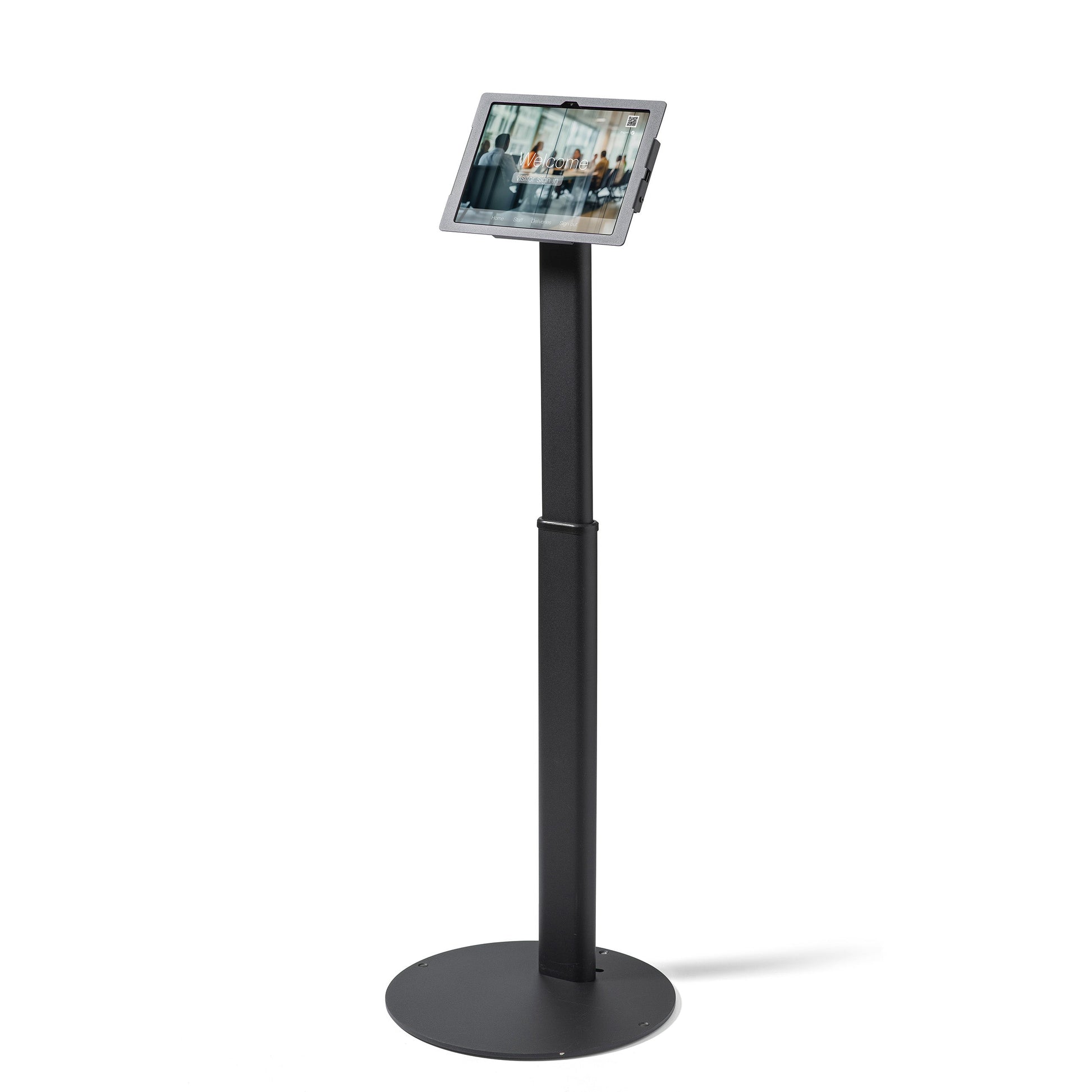 Tabdoq Lite tablet-vloerstandaard compatibel met Apple iPads voor iPad 10e generatie 10,9 inch en iPad 11e generatie A16 11 inch, in zwart, vooraanzicht