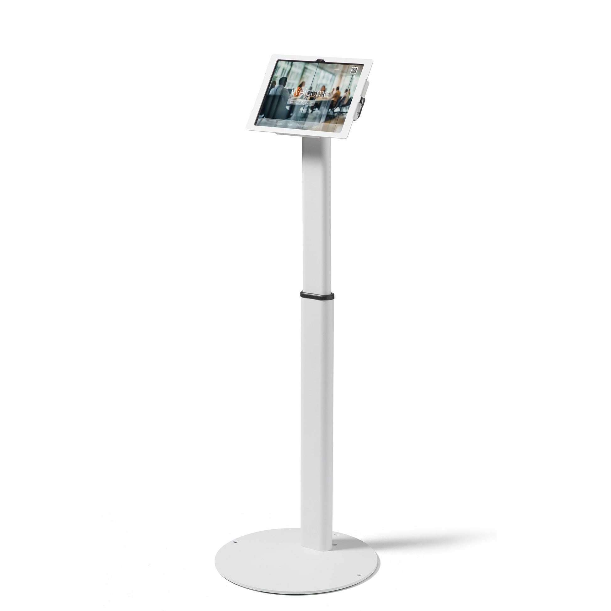 Tabdoq Lite tablet-vloerstandaard compatibel met Apple iPads voor iPad 10e generatie 10,9 inch en iPad 11e generatie A16 11 inch, in wit, vooraanzicht